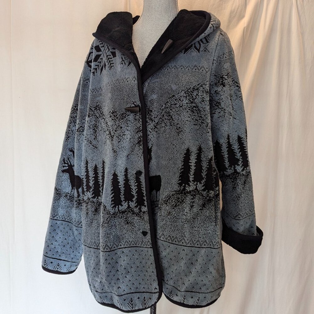 NORDIC LIGHTS Womens Reversible Fleece Jacket Aztec Winter Mountain MEDIUM